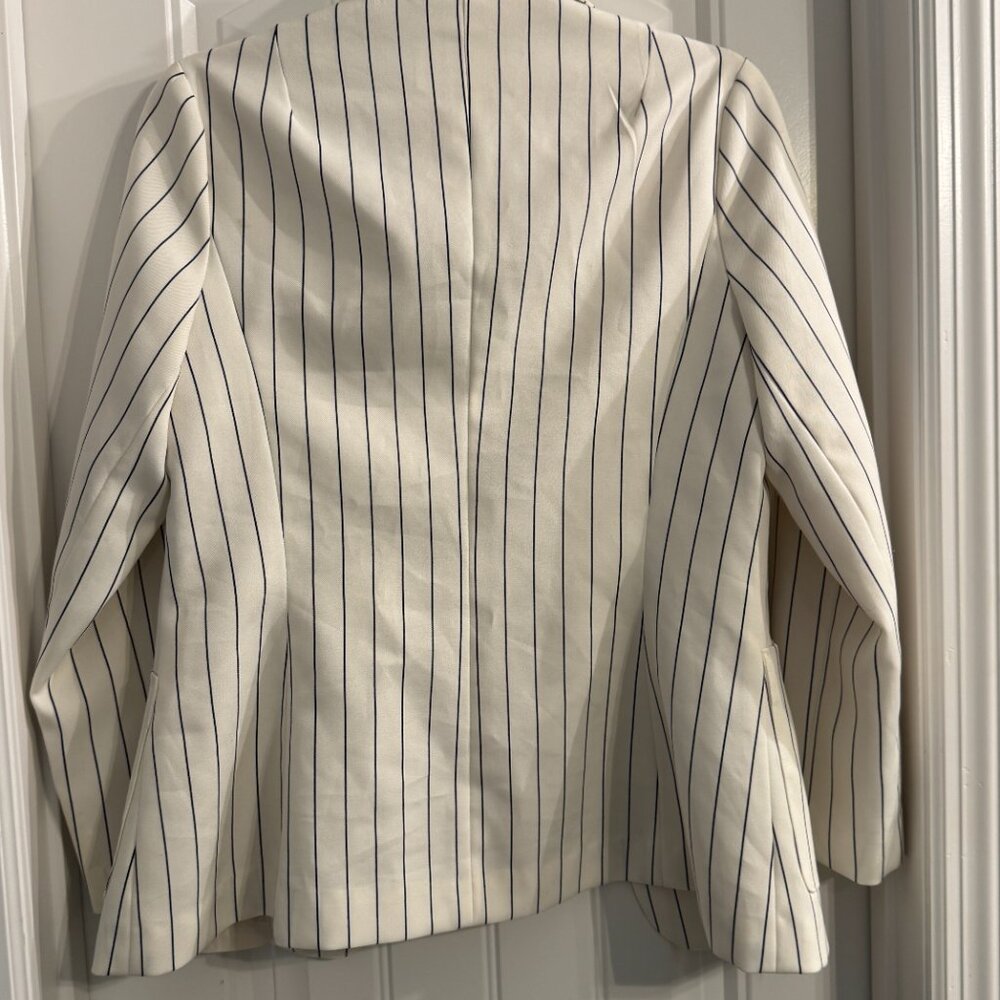 Creme and navy wide leg pinstripe suit - Picture 3 of 7